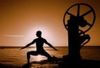 yoga class, beach at sunset